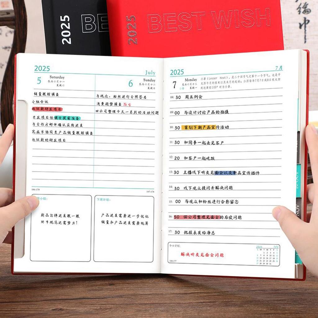 A5 daily planner, 2025 leather diary, student 365-day notepad, thickened business meeting record book, memo, 202 sheets 404 pages