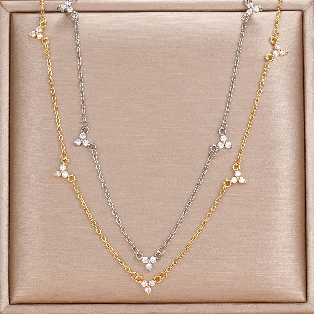 New Stainless Steel Zircon Necklaces for Women Luxury 18K Gold Plated Collar Chain Necklace Wedding Jewelry Gift