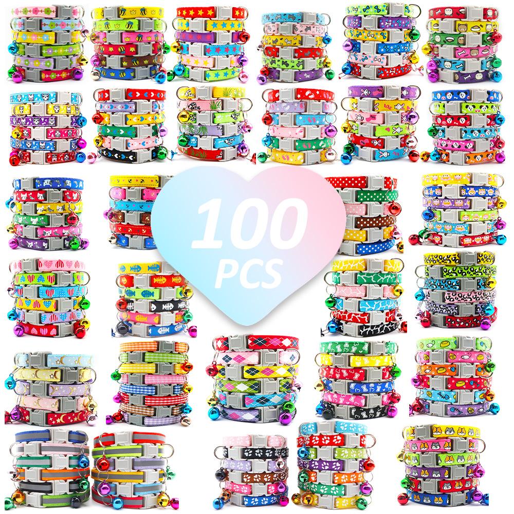 100Pcs  Colorful Dog Collar Adjustable Pet Dog Collars Necklace Durable Puppy Pug Bulldog Collars For Small Dogs