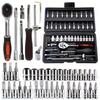 46 Pieces 1/4 Inch Drive Socket Ratchet Wrench Set, With Bit Socket Set, Metric And Extension Bar For Auto Repairing
