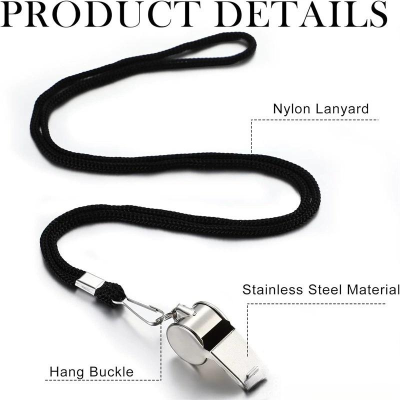 2Pcs Stainless Steel Whistle With Lanyard Outdoor Sports Whistle Super Loud Emergency Survival Whistle