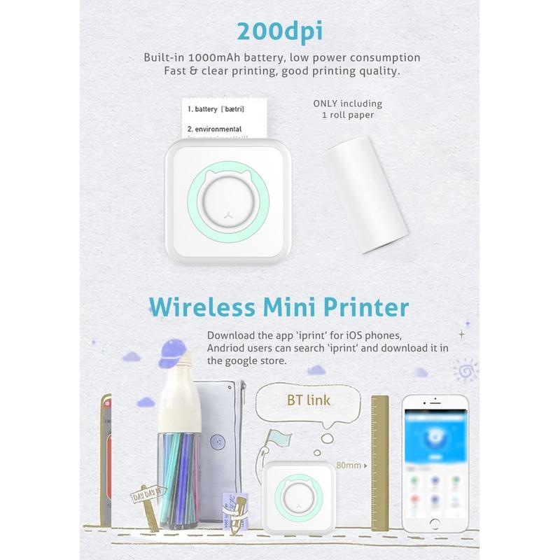 Mini Portable Photo Printer Pocket Thermal Printing Impresoras Bluetooth-compatible For Mobile Phone Android and iOS Gifts