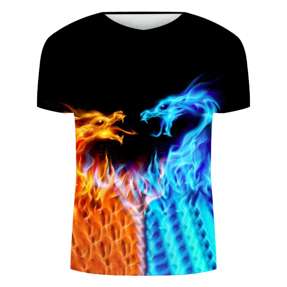 Printed Flame Wolf 3D T-shirt Digital Printing Men's Women's Short Sleeved T-shirt Top