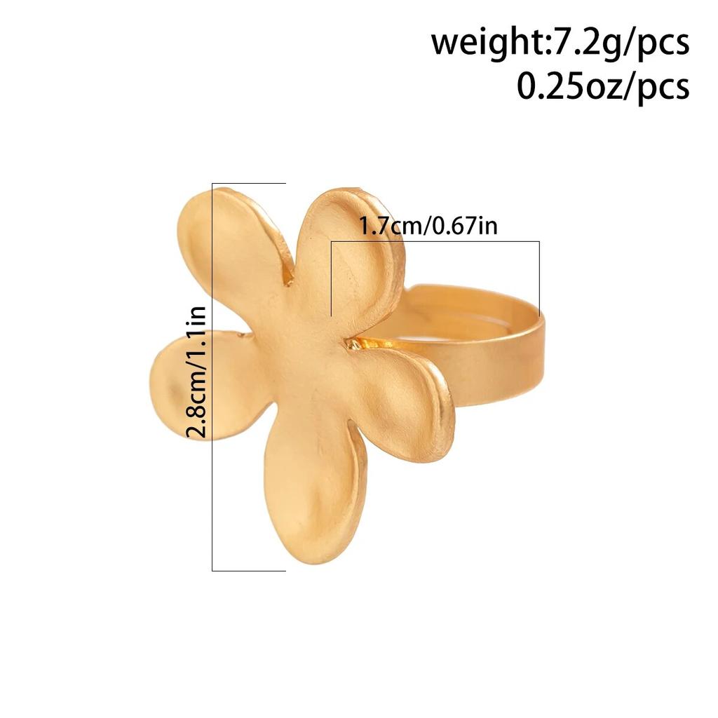 Chic Petal Charm Matte Gold Color Rings for Women Goth Resizable Open Flower Cuff Finger Rings Girls Party Y2K Jewelry Creative