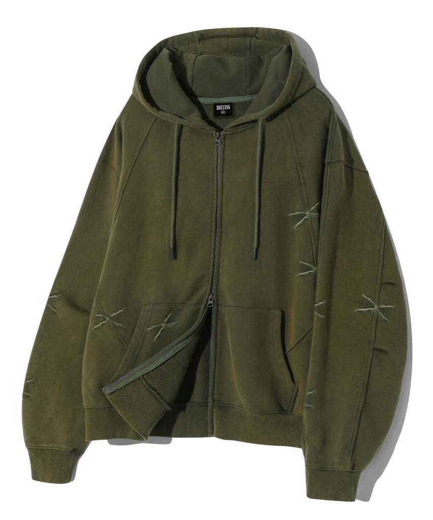 Trillion Domingo Pigment 2-Way Sweat Hoodie Zip-Up (Khaki)