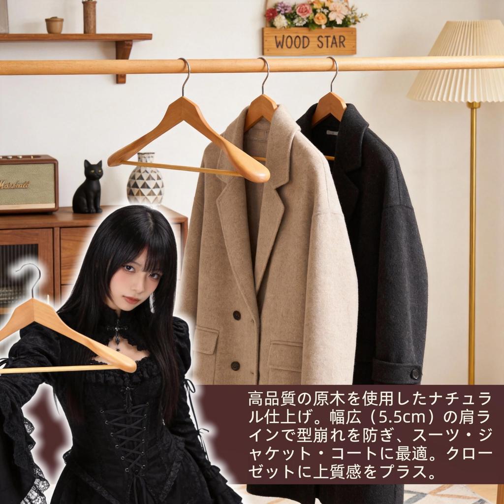Wooden Hangers for and Coats Prevents Compact Design Set of Beautiful Natural Wood Grain Wood Suits, Jackets, - Declining, Non-Slip Bar, 360-Degree