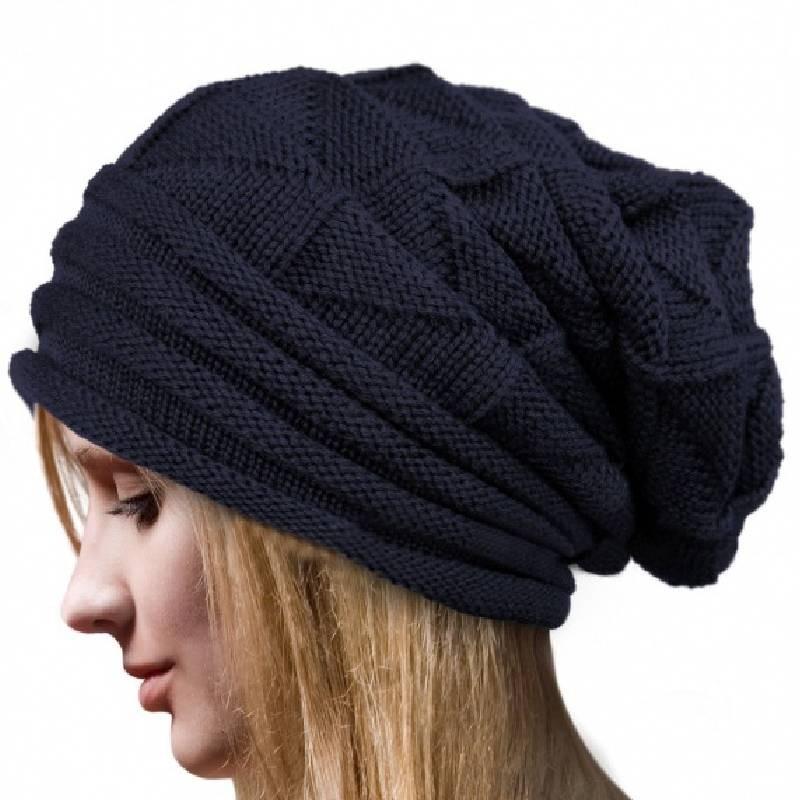 

Women s Retro Pleated Edge Pullover Hat Cozy Knitted Beanie For Winter Sports темно-синий