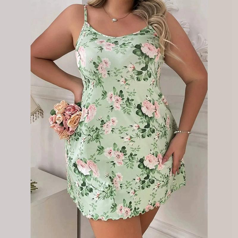 Women's Plus Size Suspender Nightdress Casual Loose Sleeveless Dress Floral Dress