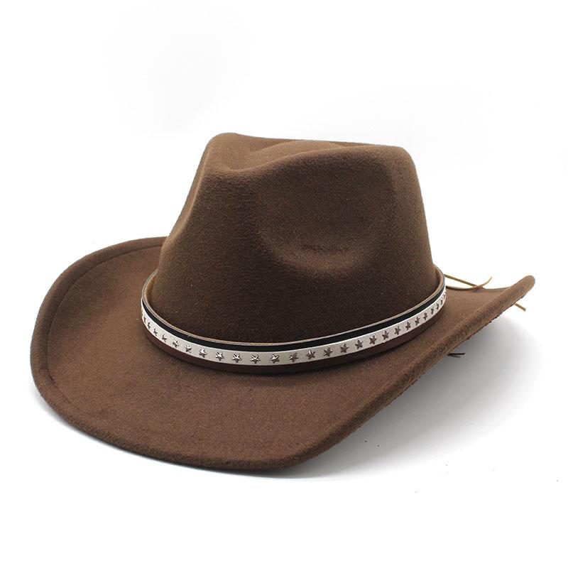 Vintage British Belt Woolen Hat Trendy Men'S And Women'S Western Cowboy Hat Big Edge Sunshade Top Hat