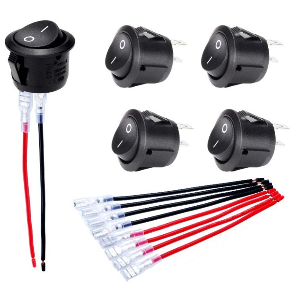 5PCS Round Rocker Switch ON Off SPST 20mm Mini 12 Volt Toggle Switch 12V for Car Automotive RV 2 Pin Switch 120V Wired KCD1