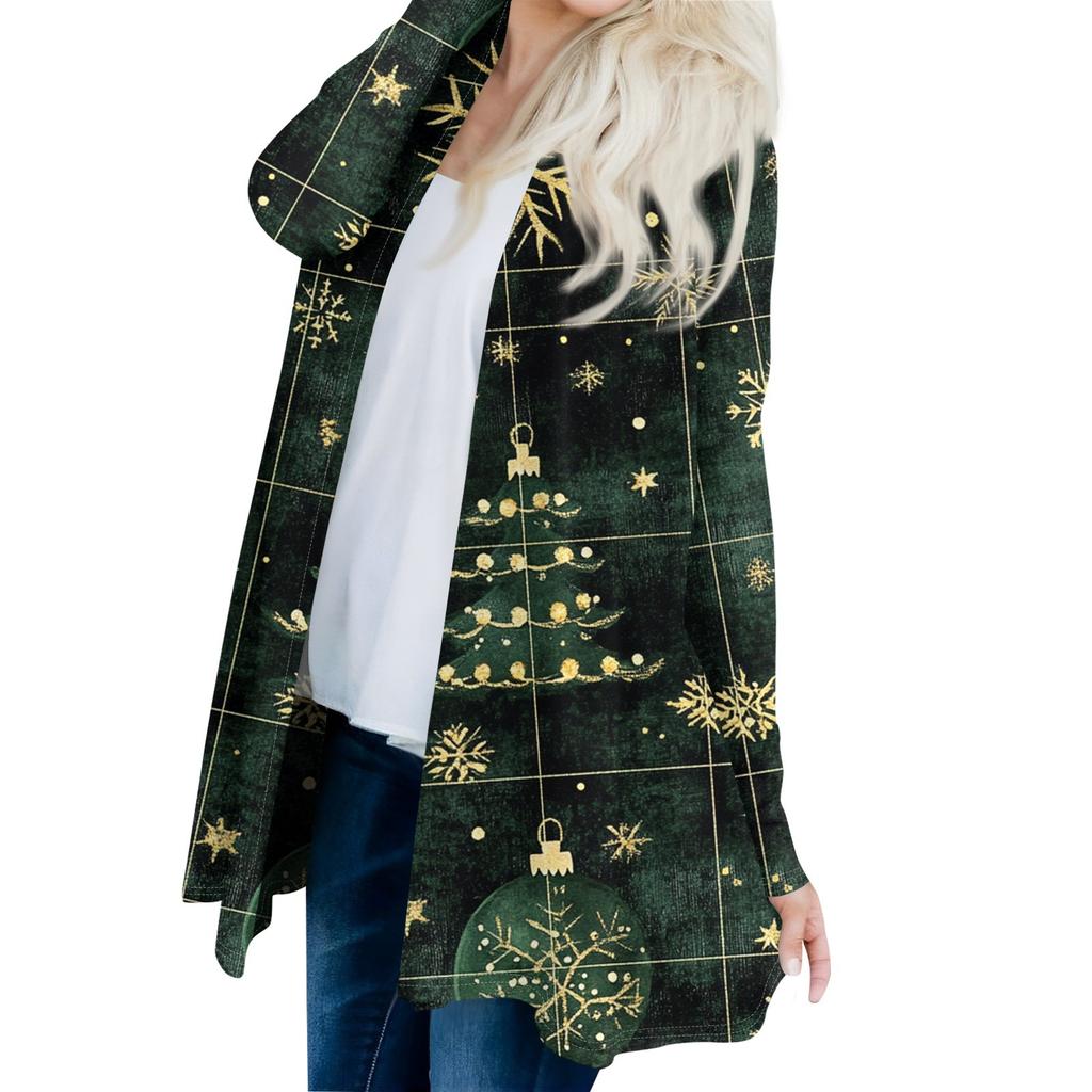 Women's Fashionable And Casual Christmas Printed Mid Length Cardigan Long Sleeved Jacket