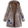 Vintage Floral Fleece Jacket for Women Warm Hooded Long Sleeve Coat with Pockets Casual Fashion Zipper Outerwear