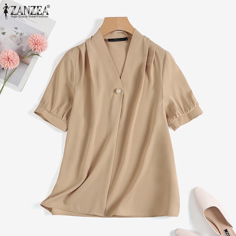 

ZANZEA Повседневная летняя женская блузка с коротким рукавом с V-образным вырезом