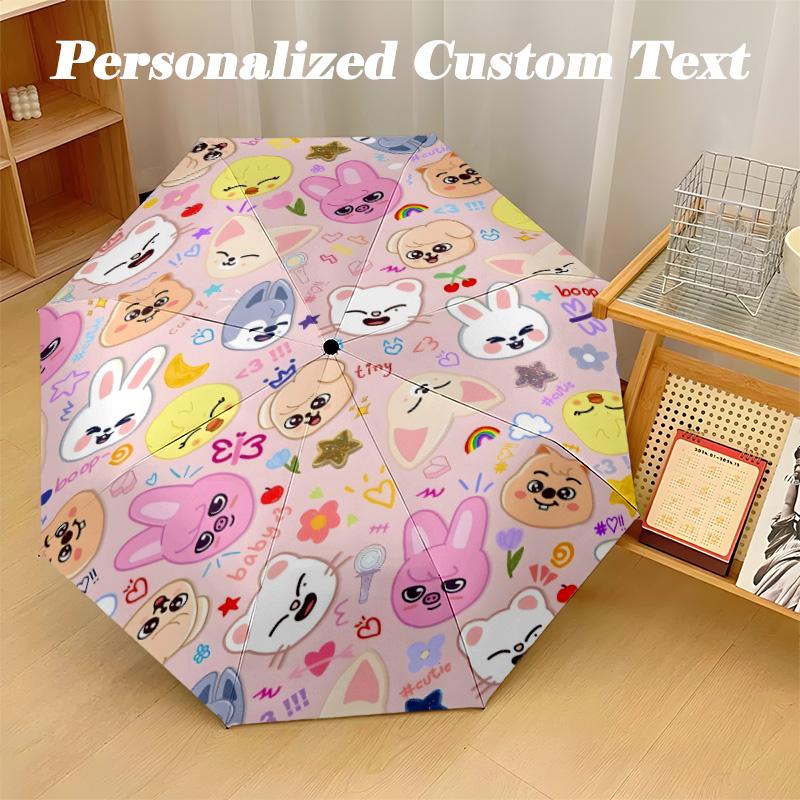 8‑Rib Automatic Umbrella, Stray Kids Design Foldable Umbrella for Sun Rain Protection Travel