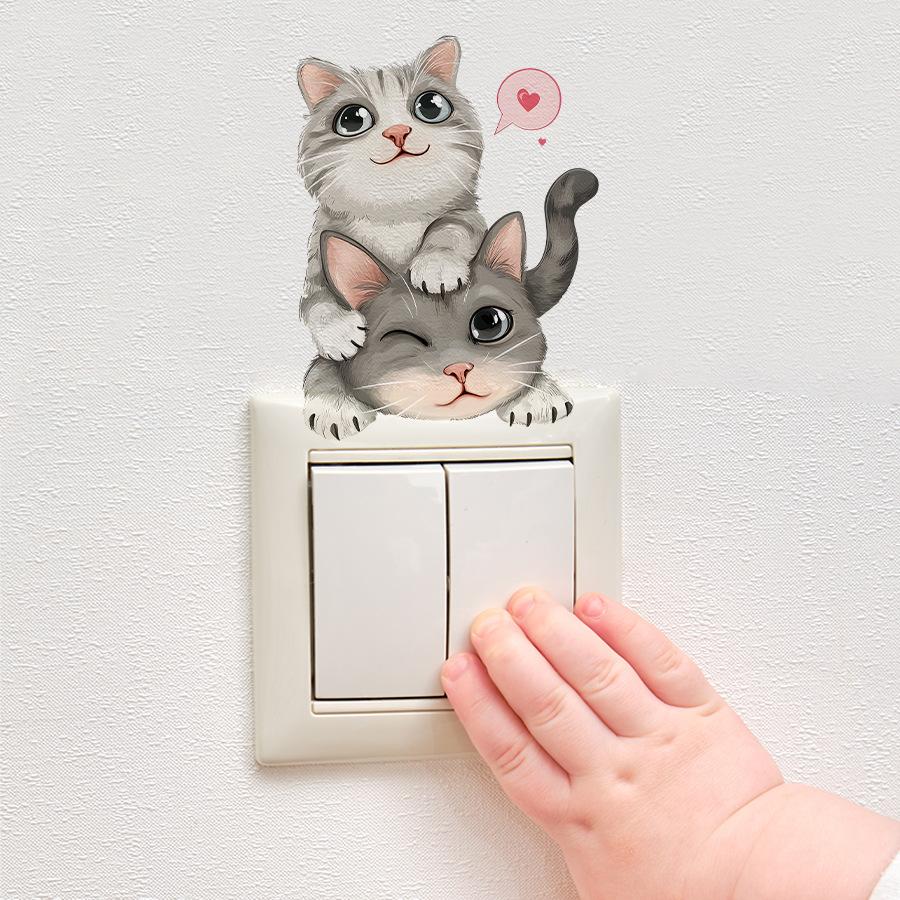 Cute Cartoon Cat Self-Adhesive Switch Stickers, Decor for Bedroom Living Room Kitchen Home Decoration
