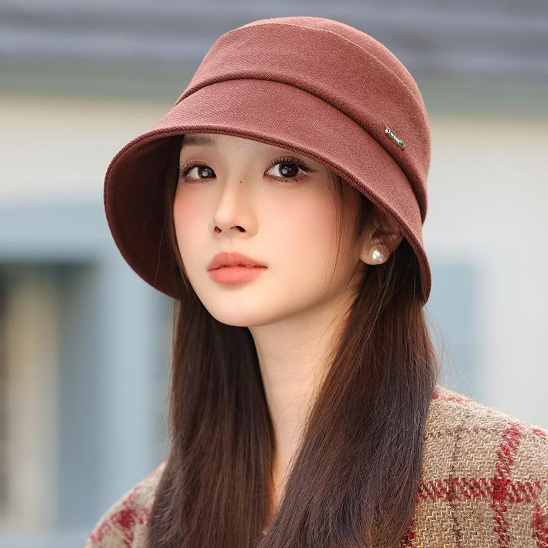 Hat Autumn Women's Retro Bow Fashion Bucket Hat Warm Woolen Basin Hat