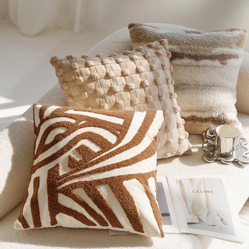 Boho Style Textured Cushion Covers Set - Tufted Geometric & Woven Brown Throw Pillow Cases for Home Decor Couch Decoration