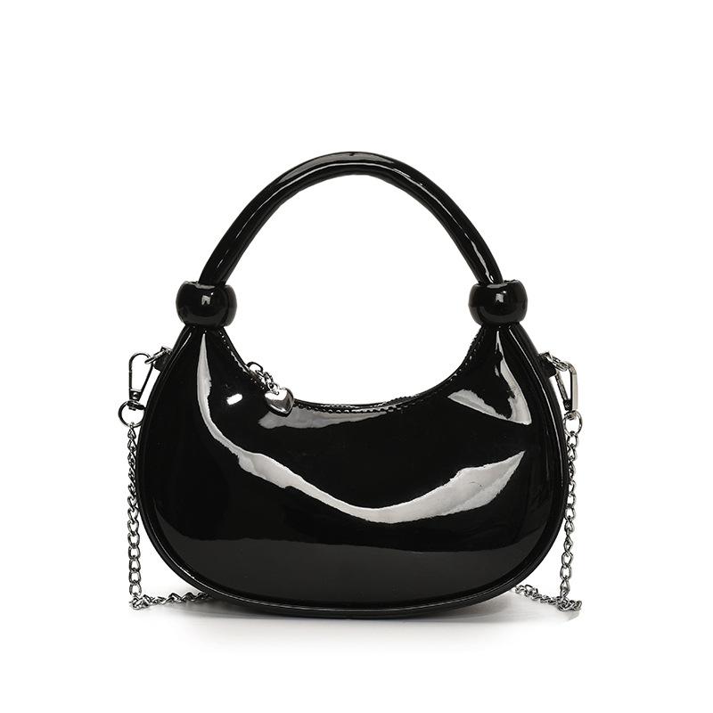 Trend wholesale fashion simple personality patent leather portable dumpling bag casual versatile commuter chain messenger bag women