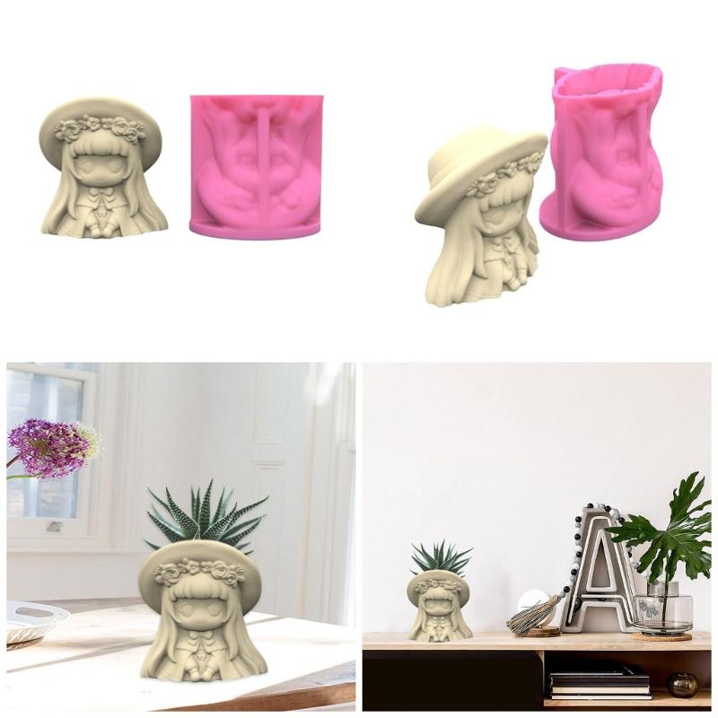 Durable Silicone Mold Exploy Casting Mould Girl Shaped Succulent Planter Molds Clay Molds for DIY Making Resin Flowerpot