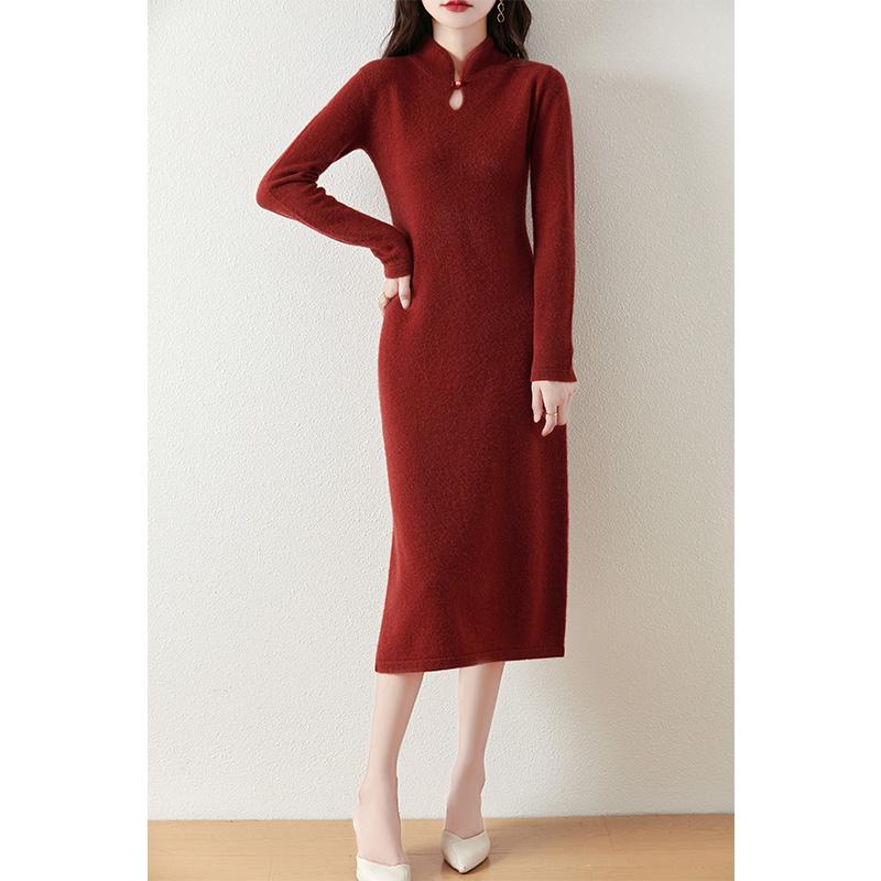 Women's Cashmere Dress Qinghe Cashmere 30% Cashmere 70% Wool Autumn and Winter Cashmere Skirt Soft and Warm