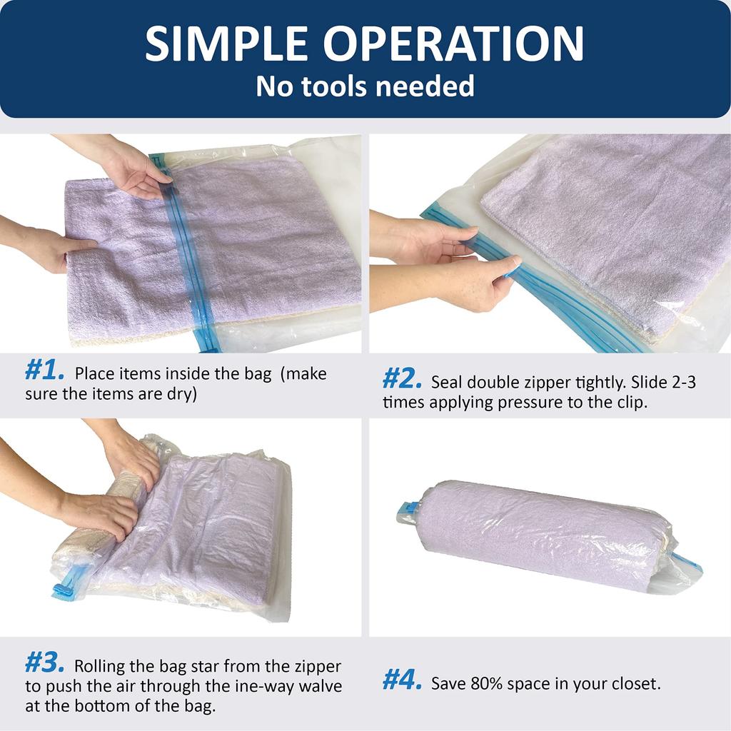 Multiple Sizes Vacuum Storage Bags Hand Roll Durable Space Saver Bags For Clothes Clothing Travel Accessories Suitcase Organizer