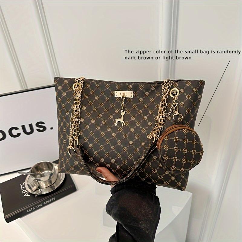 

Элегантный женский винтажный комплект из сумки через плечо с цепочкой, вместительной сумки-тоут и соответствующего кошелька, магнитная застежка, подкладка из полиэстера