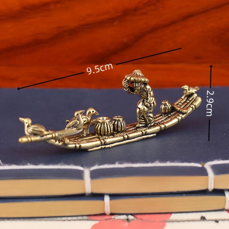 1PC Creative Retro Brass Cormorant Bamboo Raft Home Office Desktop Decoration Miniature Statue Home Decor Living Room Crafts