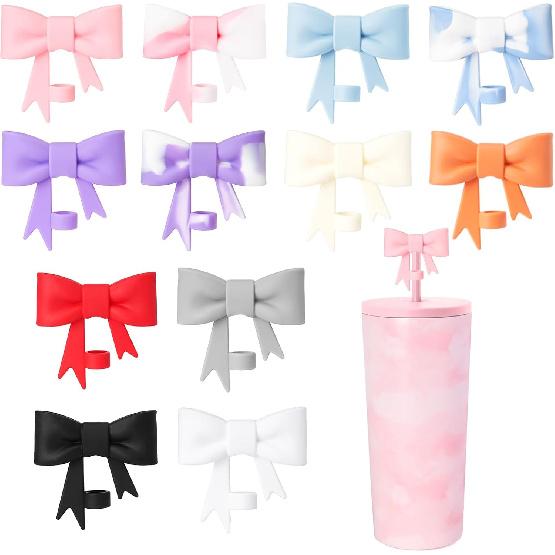 6 Pcs 8mm Cute Bow Straw Covers Cap Toppers Lids Compatible with Stanley Tumbler Cups,Reble Cute Silicone StrawTips Protectors for Reble