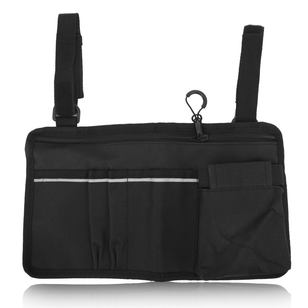 Wheelchair Side Storage Bag Organizer Waterproof Multi Pocket Armrest Pouch with Reflective Stripe Oxford Fabric for
