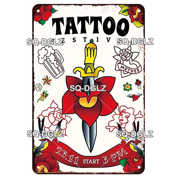 [SQ-DGLZ] Tattoo Styles Metal Sign Vintage Plaque Tin Sign Plate Wall Decor For Bar Club Man Cave Art Painting Travel Poster