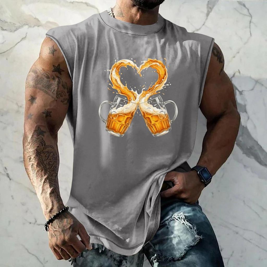 Men Sleeveless Tank Top Loose Fit Casual Streetwear Summer Muscle Shirt Beer Festival Graphic Print Lightweight Breathable Vest