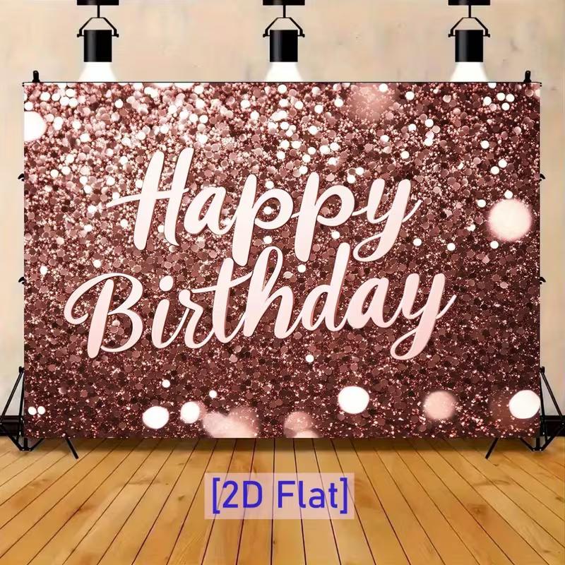 2D Luxury Pink Gold Glitter Happy Birthday Photography Background Banner