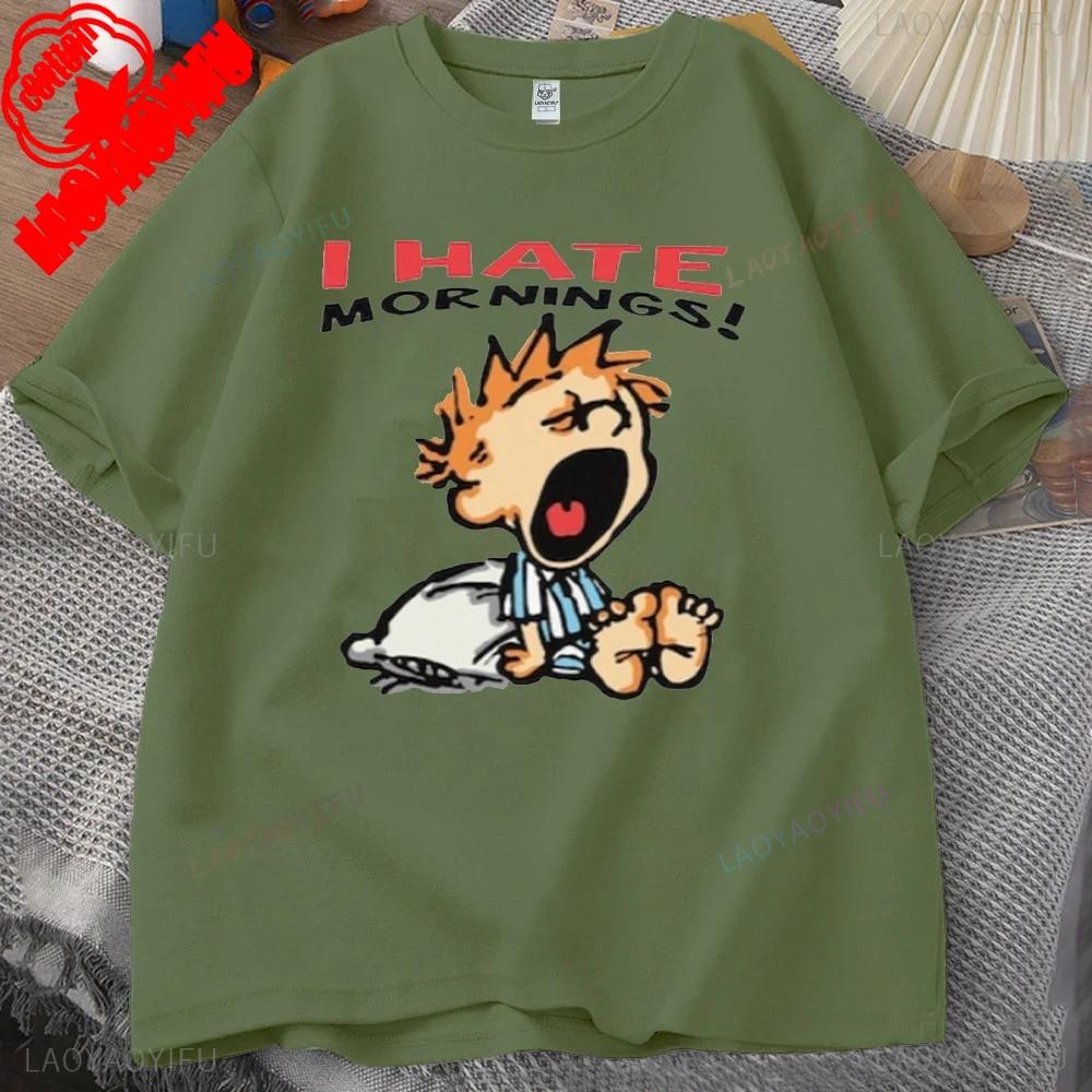 ZX Tee Vintage I Hate Mornings Premium T-Shirt Retro Cartoon T-Shirt Vintage 90s Tee Comfortable Personality for Outdoor Enthusiasts