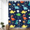 JAWO Dark Blue Cartoon Dinosaur Shower Curtain Kids, Cartoon Dinosaur Curtains Colorful Animals Plants for Boys Girls Polyester Fabric Shower Curtain
