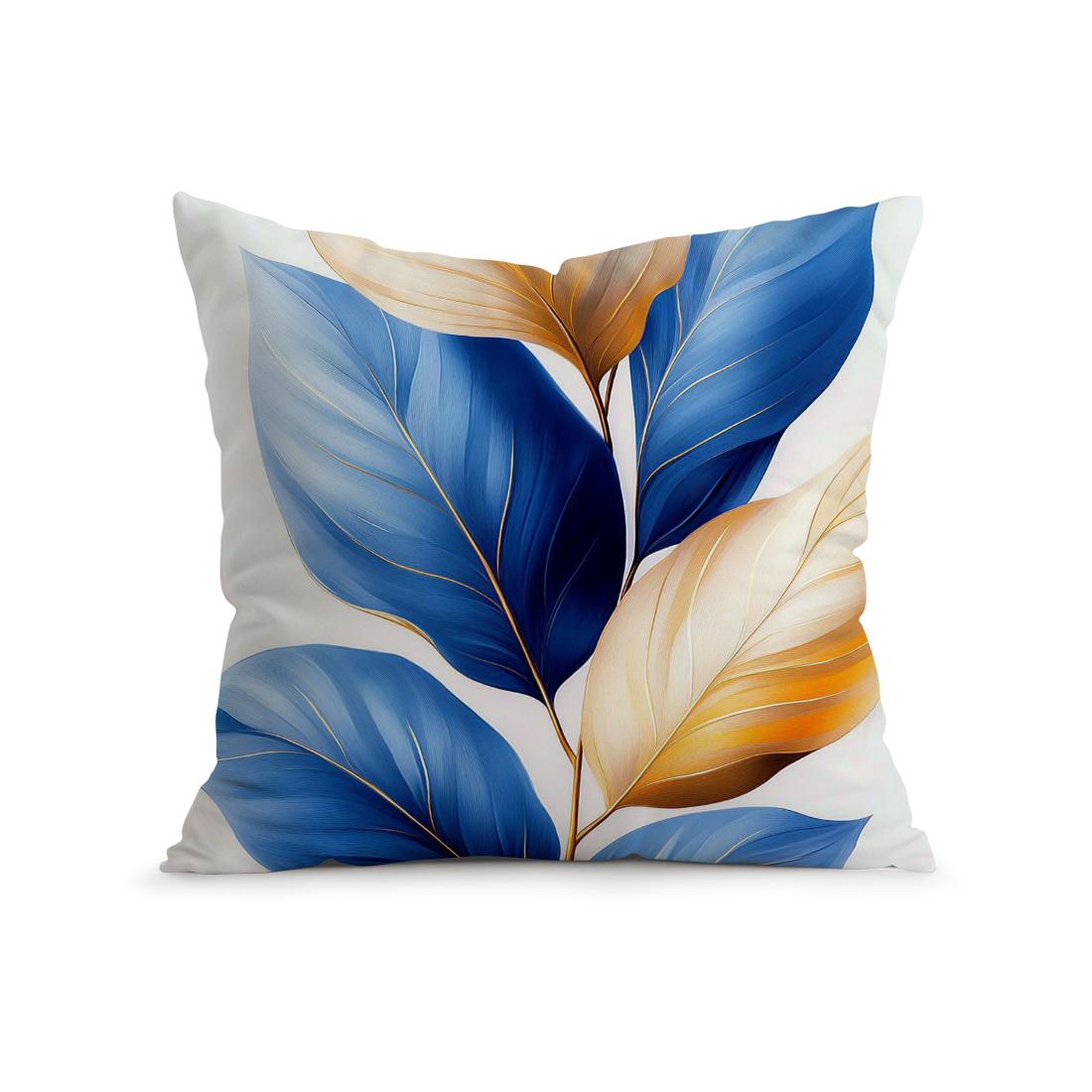Waterverf Blauwe Bladeren Kussensloop Bedrukt Polyester 45x45cm Sierkussenhoes Decoratief Bankkussen Kussensloop Woondecoratie 45x45cm
