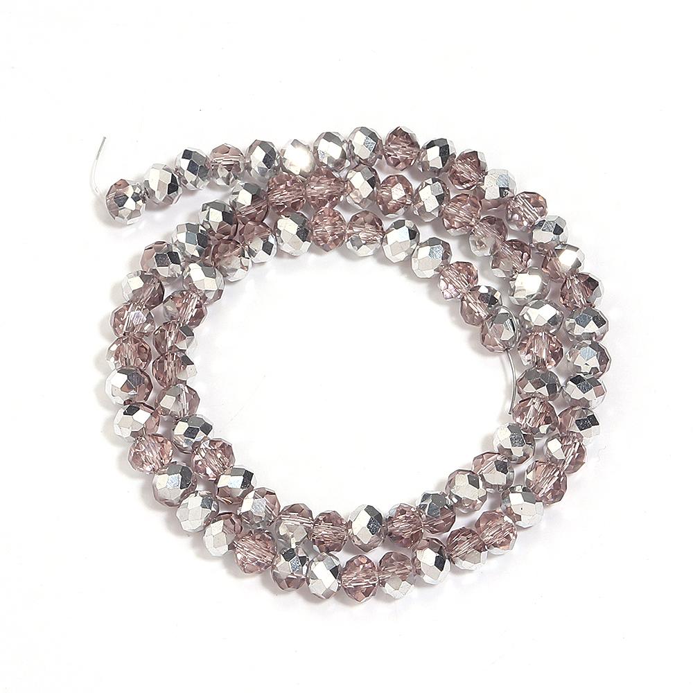 1 Strand 3/4/6/8/10mm Faceted Crystal Beads Pink Rhodium Rondelle Glass Loose Beads For Jewelry Making DIY Bracelets Necklace