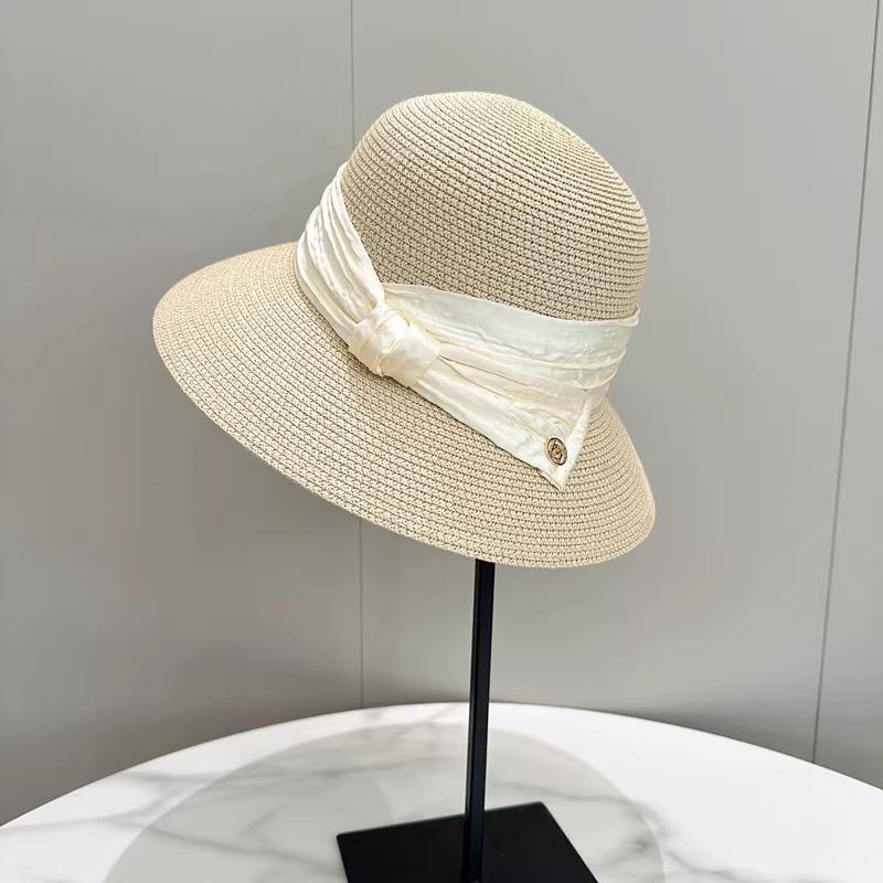 Hepburn Style Elegant Dome Bucket Hat Women's Summer Sunshade Sun Hat Straw Top Hat Fashion Straw Hat
