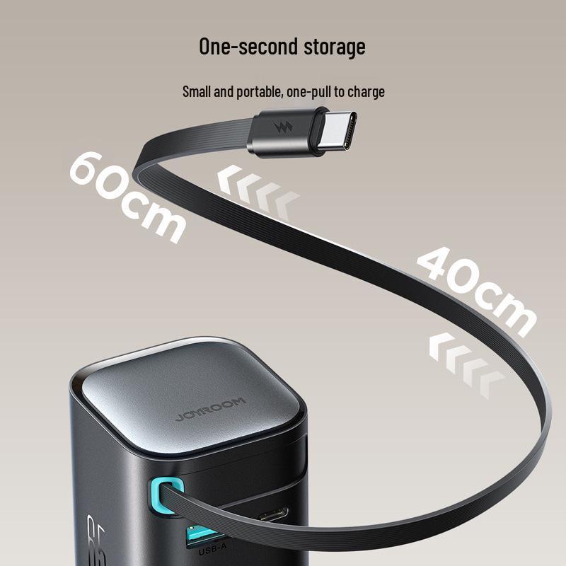65W Retractable Type-C Charger with Built-in Cable - EU Standard