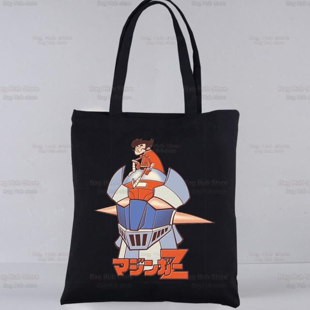 Geantă mecanică Mazinger Z Anime Robot Anime japonez Cumpărături Genți de pânză de călătorie negre Eco Brother Geantă personalizată pentru cumpărături