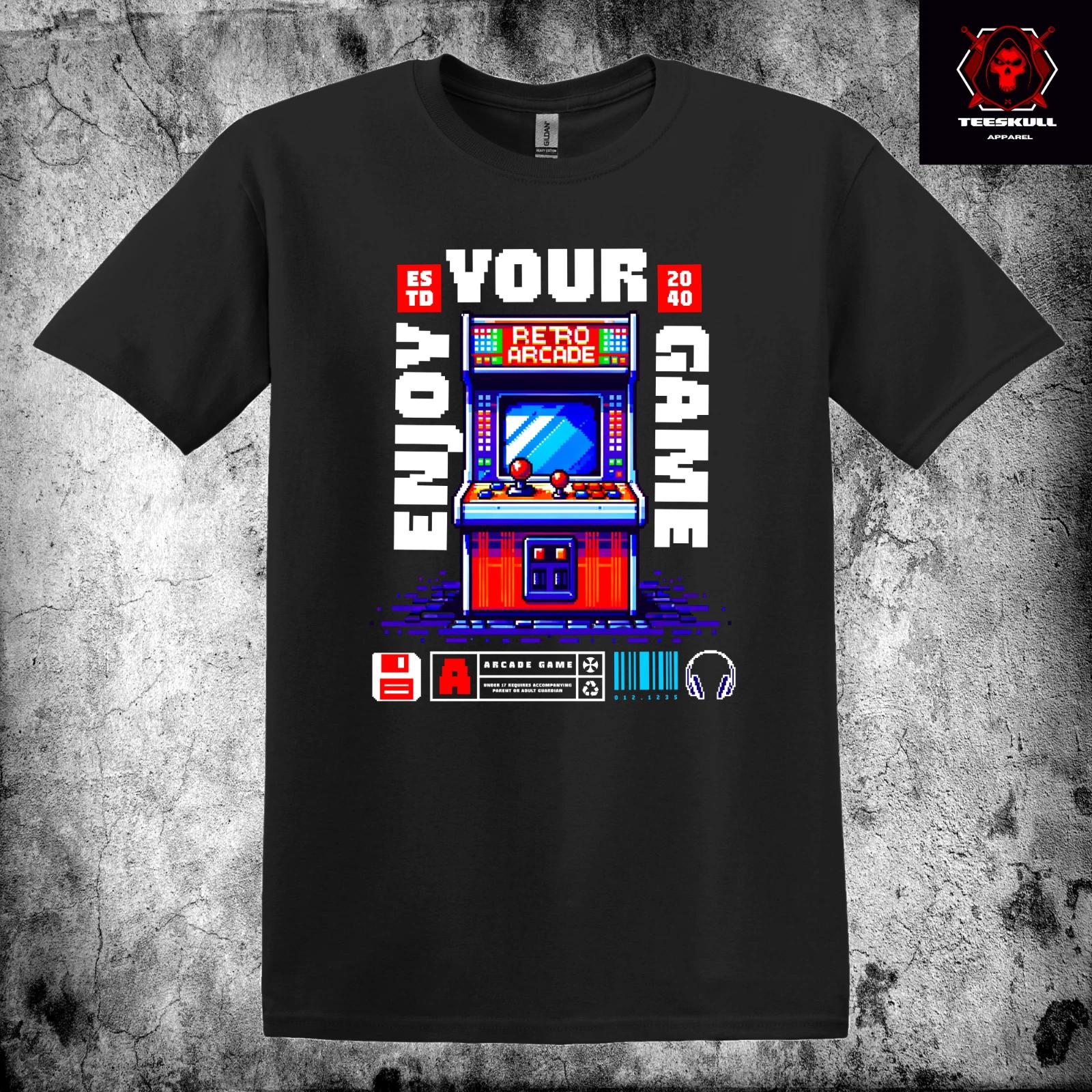Retro Arcade  Enjoy Your Game  Premium Cotton Gamer Unisex T-Shirt XL