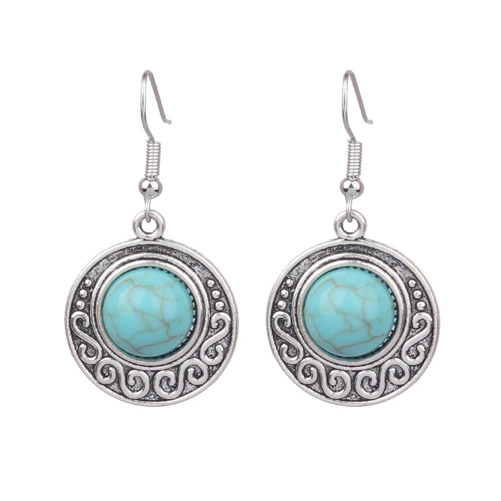 Ethnic Vintage Blue Beads Waterdrop Round Earrings for Women Boho Creative Geometric Silver Color Dangle Earrings Jhumka Jewelry
