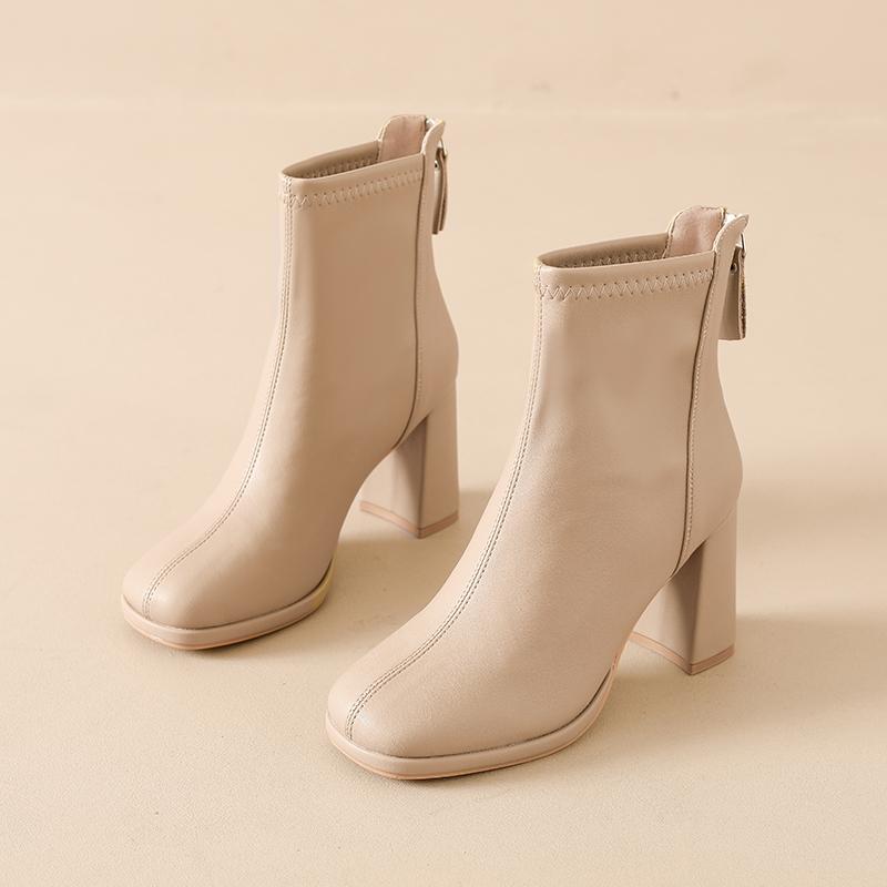 Fashion Aphixta Bazk Zipper Dec Women Ankle Boots 8cm High Heels Sexy Stretch Boots Elegant Sewing Short Plush Warm Winter Woman Shoes