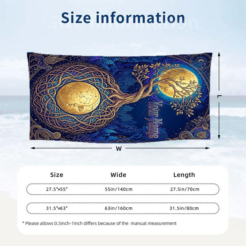 Tree Life Artwork 2 Theme Quick Dry Beach Towel Custom Name Text Print Large Sand Resistant Towel Beach Vacation
