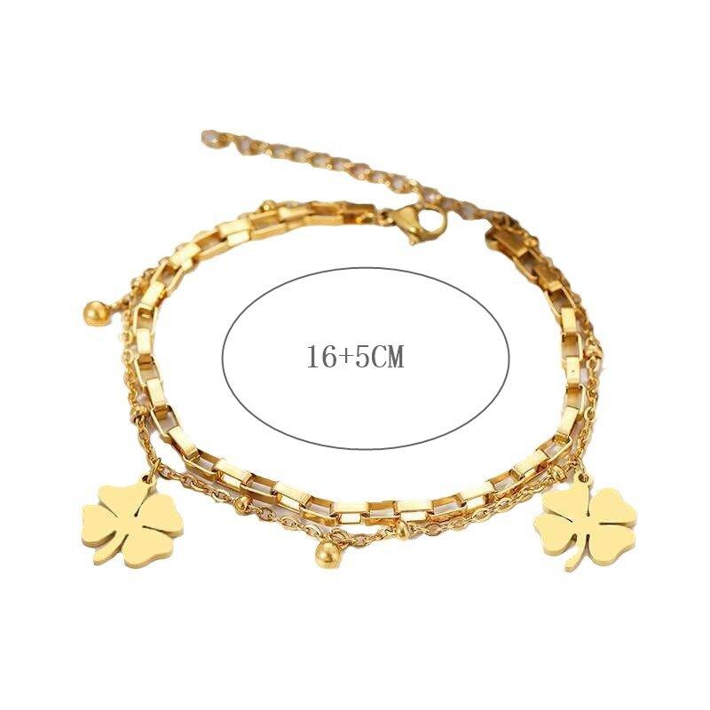 Women's Fashion DIY Double layer Stainless Steel Four Leaf Flower Bracelet Zircon Suitable for Date, Party, Festival Gifts