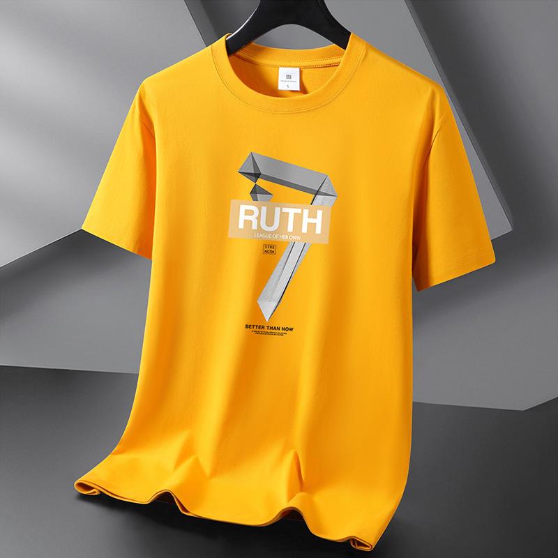 Ruth 10 Colors Pure Cotton Men T-shirt Round Neck Short Sleeve Loose Mans Tee Shirt Large Size S-6XL