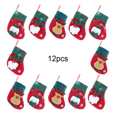 12PCS Christmas Stockings Hanging Socks Deer Santa Snowmen Cute Amll Nonwoven Fabric Decoration