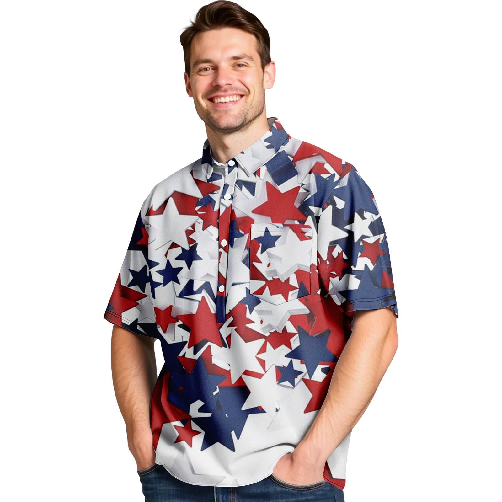 

Мужская летняя рубашка со звездами, четырехсторонними эластичными лацканами, карманами на пуговицах, повседневная спортивная рубашка с короткими рукавами XXL белый