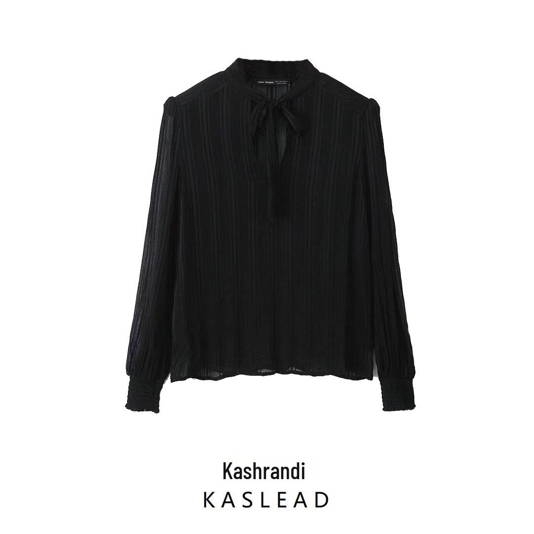 

2024 Winter Women s European & American Style Bow Long Sleeve Shirt M чорний