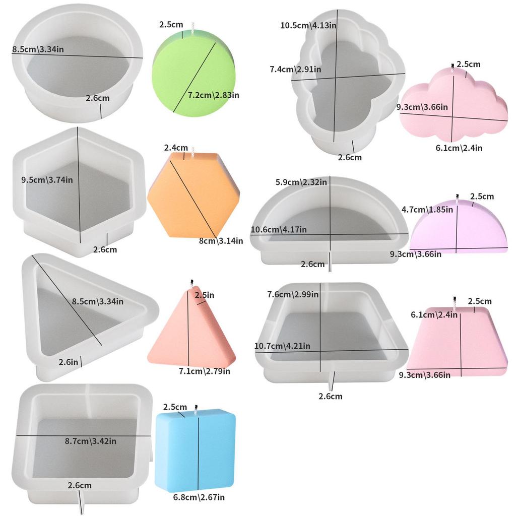 DIY Silicone Mold for Triangle, Square, Circle, Pentagon, Semicircle, Trapezoid, and Cloud Aromatherapy Plaster Candles