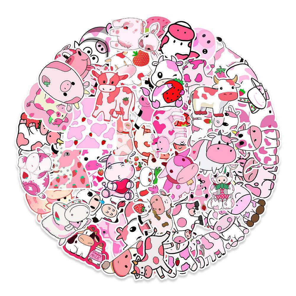 

50 Strawberry Cow Graffiti Stickers Notebook Hand Tent Hand Kettle Decorative Stickers